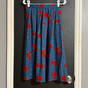 Diversity Petites Vintage 90s Midi A-Line Floral Rayon Cottage Skirt Sz: 10